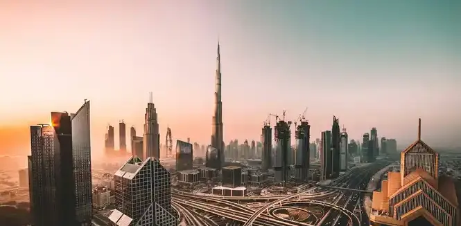 Sunrise shot of Downtown Dubai and Burj Khalifa, by David Rodrigo