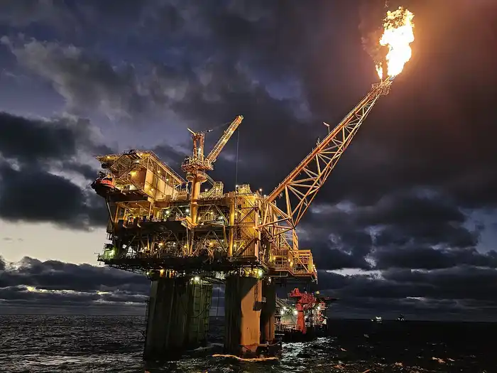 An oil platform at night